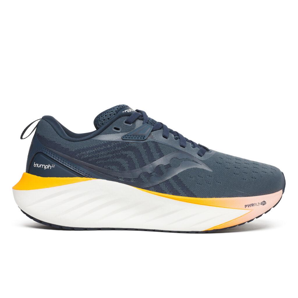 Oplev Saucony Triumph 22 - den ultimative løbesko med PWRRUN PB støddæmpning, FORMFIT pasform og bæredygtige materialer. Perfekt til mængdetræning!