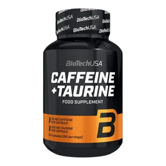 Caffeine +Taurine Sukkerfri koffeinkapsler med 80 mg koffein og 600 mg taurin fra BioTechUSA til fokus og energi i hverdagen.